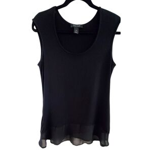 White House Black Market Black Slvls Top with Sheer Hem Detail Scoop Neck Size M